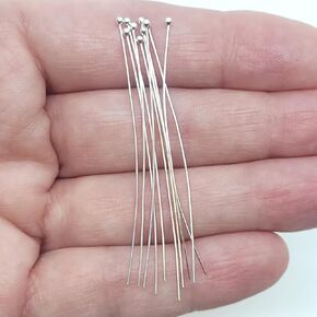 Sterling Silver (0.925) Head Pins with 1.8mm Ball 10Pcs - 24 or 26 Gauge Head Pins - 1 or 2 Inch for Jewelry Making (2 inch, 26 Gauge) in Saudi Arabia