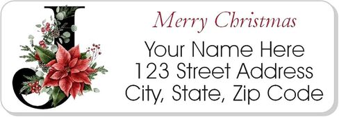 Christmas Monogram Return Address Labels Personalized - Set of 60 Custom Address Labels for Envelope Mailings, Flat Sheets Easy Peel and Stick, Permanent Rectangle Labels (White) Made in The USA in Saudi Arabia