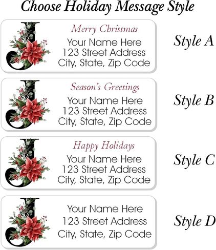 Christmas Monogram Return Address Labels Personalized - Set of 60 Custom Address Labels for Envelope Mailings, Flat Sheets Easy Peel and Stick, Permanent Rectangle Labels (White) Made in The USA in Saudi Arabia