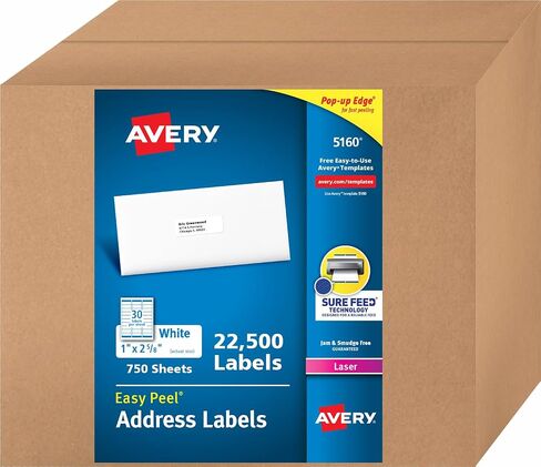 Avery Easy Peel Return Address Labels, 1" X 2-5/8" - 22,500 Blank White Mailing Labels for Shipping, Printing and More (5160) in Saudi Arabia