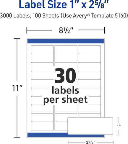 Avery Easy Peel Return Address Labels, 1" X 2-5/8" - 22,500 Blank White Mailing Labels for Shipping, Printing and More (5160) in Saudi Arabia