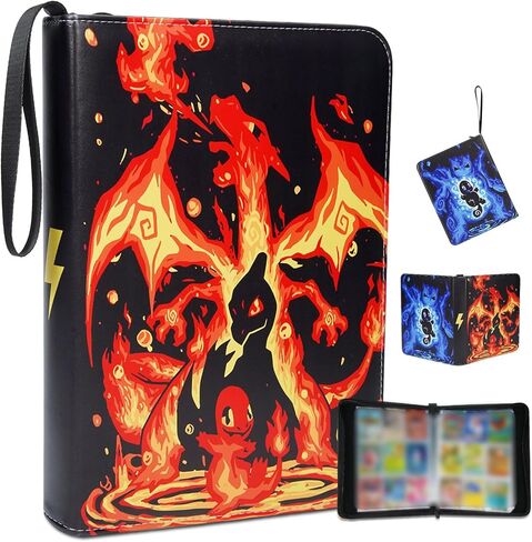 Trading Card Binder 9 Pocket,Card Holder Binder Fits 900 Cards with 50 Removable Sleeves,Compatible with Yugioh/TCG/Football/Sports Cards,Trading Card Albums with Zipper for Gift(Black) in Saudi Arabia