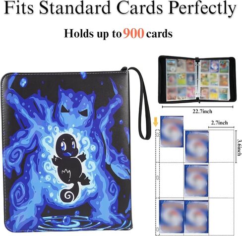 Trading Card Binder 9 Pocket,Card Holder Binder Fits 900 Cards with 50 Removable Sleeves,Compatible with Yugioh/TCG/Football/Sports Cards,Trading Card Albums with Zipper for Gift(Black) in Saudi Arabia