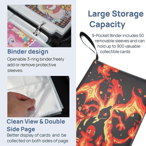 Trading Card Binder 9 Pocket,Card Holder Binder Fits 900 Cards with 50 Removable Sleeves,Compatible with Yugioh/TCG/Football/Sports Cards,Trading Card Albums with Zipper for Gift(Black) in Saudi Arabia