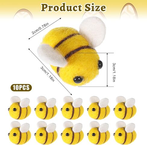 10 PCS Wool Felt Bumble Bee ، Mini Bee Cute Bees Craft Supplies Plush Decor for Bees Gender Decorations Clothing Hat Gift Diy Crafts in Kuwait