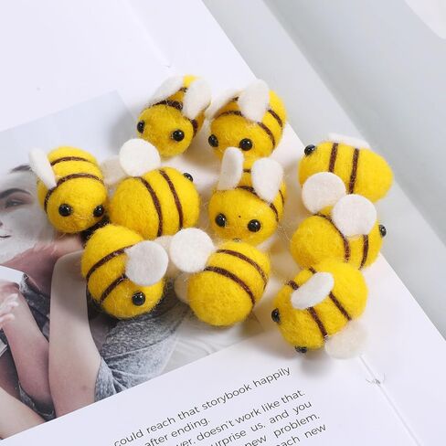 10 PCS Wool Felt Bumble Bee ، Mini Bee Cute Bees Craft Supplies Plush Decor for Bees Gender Decorations Clothing Hat Gift Diy Crafts in Kuwait