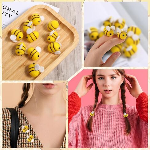 10 PCS Wool Felt Bumble Bee ، Mini Bee Cute Bees Craft Supplies Plush Decor for Bees Gender Decorations Clothing Hat Gift Diy Crafts in Kuwait
