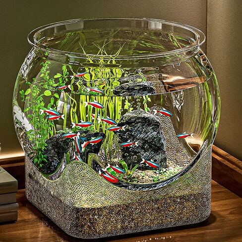 Fish Bowl P-lastic, Clear Round Shatterproof Desktop Aquarium Betta Fish Bowl for Centerpiece Home Decor in Saudi Arabia