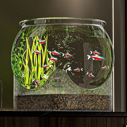 Fish Bowl P-lastic, Clear Round Shatterproof Desktop Aquarium Betta Fish Bowl for Centerpiece Home Decor in Saudi Arabia