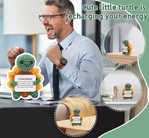Mini Turtle Crochet Gift لدعم زميل في العمل العاطفي ، والحيوان الكروشيه لطيف المصنوع يدويًا ، ديكور مكتب مكتب المكتب للإناث ، والرجال ، صديق عيد ميلاد إيجابي ملهمة يغادر الهدايا in Saudi Arabia
