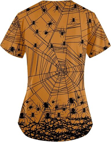 AMOMA V-Neck Short Sleeve Halloween Nurse Tops with Two Pockets Scrub Shirts for Women in Kuwait