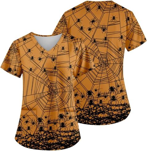 AMOMA V-Neck Short Sleeve Halloween Nurse Tops with Two Pockets Scrub Shirts for Women in Kuwait