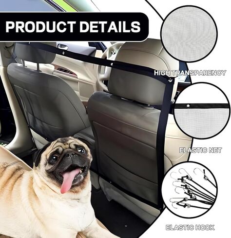 Dog Car Net Barrier, 44"×24" Dog Barrier for Car, Pet Car Divider for Back Seat, Adjustable Stretchable Auto Safety Mesh Pet Barrier Net, Easy to Install, Universal for Car SUV Truck in Saudi Arabia