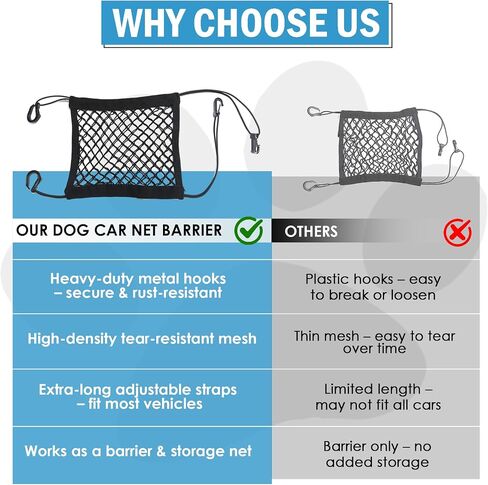 Dog Car Net Barrier - Car Barrier for Dogs & Kids Safety -Stretchable Dog Net for car - Universal Fit for Cars, SUVs,Trucks -Easy to Install - Divider for Driving Safely with Children & Pets in Saudi Arabia