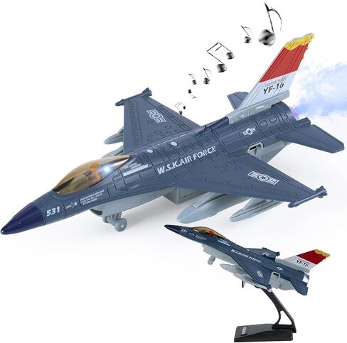 Diecast Metal Alloy Fighter Jet Military Airplane Toy with Mist Spray, Lights & Sounds, Pull Back Function Army Air Force Aircraft for Kids, Toddlers Ages 3+, Gift for Boys Girls (White) in Kuwait