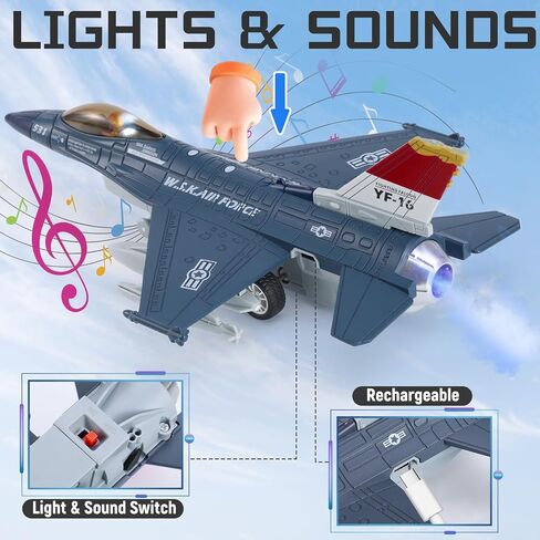 Diecast Metal Alloy Fighter Jet Military Airplane Toy with Mist Spray, Lights & Sounds, Pull Back Function Army Air Force Aircraft for Kids, Toddlers Ages 3+, Gift for Boys Girls (White) in Kuwait