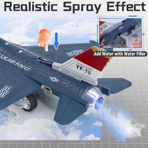Diecast Metal Alloy Fighter Jet Military Airplane Toy with Mist Spray, Lights & Sounds, Pull Back Function Army Air Force Aircraft for Kids, Toddlers Ages 3+, Gift for Boys Girls (White) in Kuwait