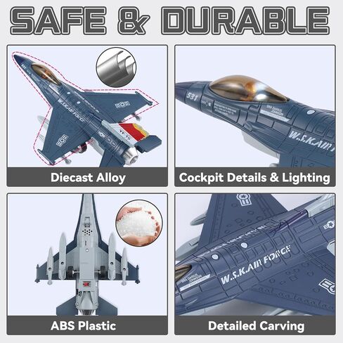 Diecast Metal Alloy Fighter Jet Military Airplane Toy with Mist Spray, Lights & Sounds, Pull Back Function Army Air Force Aircraft for Kids, Toddlers Ages 3+, Gift for Boys Girls (White) in Kuwait