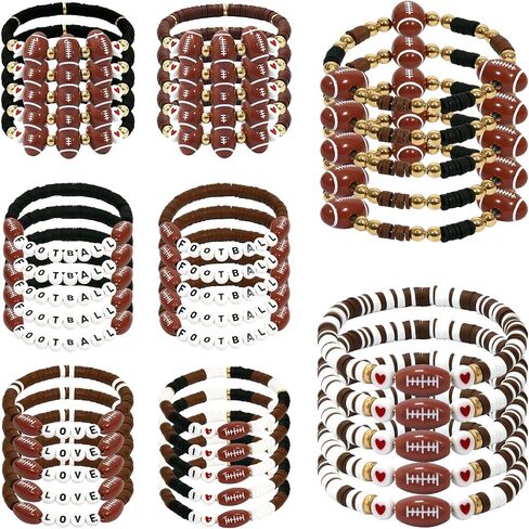 40pcs Sports Theme Charm Bracelets, Stretch Stackable Clay Beaded Bracelets, Elastic Layering Sports Party Favors Jewelry for Teens Women Men Party Decoration in Saudi Arabia