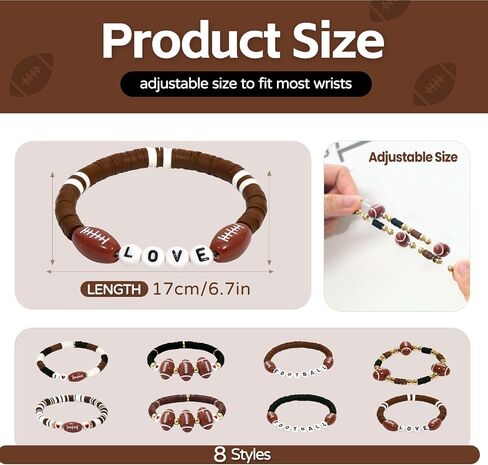 40pcs Sports Theme Charm Bracelets, Stretch Stackable Clay Beaded Bracelets, Elastic Layering Sports Party Favors Jewelry for Teens Women Men Party Decoration in Saudi Arabia