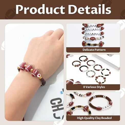 40pcs Sports Theme Charm Bracelets, Stretch Stackable Clay Beaded Bracelets, Elastic Layering Sports Party Favors Jewelry for Teens Women Men Party Decoration in Saudi Arabia