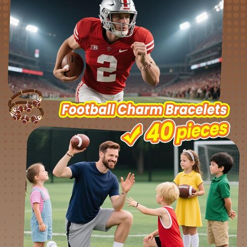 40pcs Sports Theme Charm Bracelets, Stretch Stackable Clay Beaded Bracelets, Elastic Layering Sports Party Favors Jewelry for Teens Women Men Party Decoration in Saudi Arabia