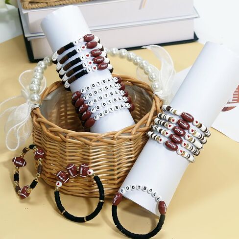 40pcs Sports Theme Charm Bracelets, Stretch Stackable Clay Beaded Bracelets, Elastic Layering Sports Party Favors Jewelry for Teens Women Men Party Decoration in Saudi Arabia