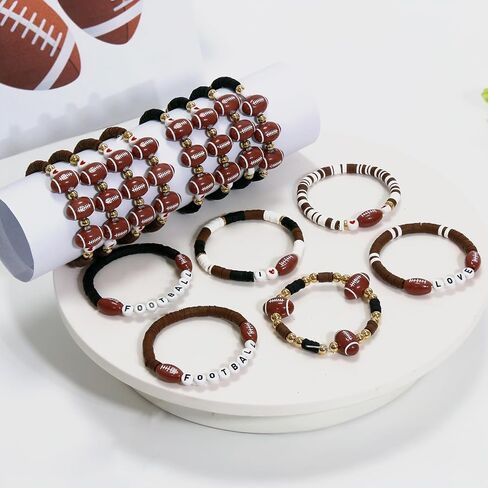 40pcs Sports Theme Charm Bracelets, Stretch Stackable Clay Beaded Bracelets, Elastic Layering Sports Party Favors Jewelry for Teens Women Men Party Decoration in Saudi Arabia