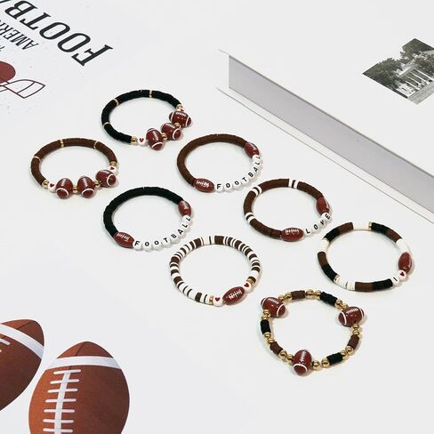 40pcs Sports Theme Charm Bracelets, Stretch Stackable Clay Beaded Bracelets, Elastic Layering Sports Party Favors Jewelry for Teens Women Men Party Decoration in Saudi Arabia