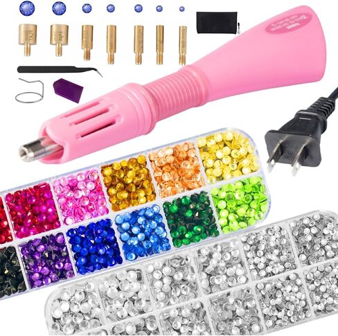 Hotfix Rhinestones Applicator Set, Bedazzler Kit with Rhinestones, Hot Fix Rhinestone Setter Tool Kit, Heat Fixed Machine Hotfix Set for Clothes Fabric Clothing Wood Cardstock Leather (PINK) in Saudi Arabia