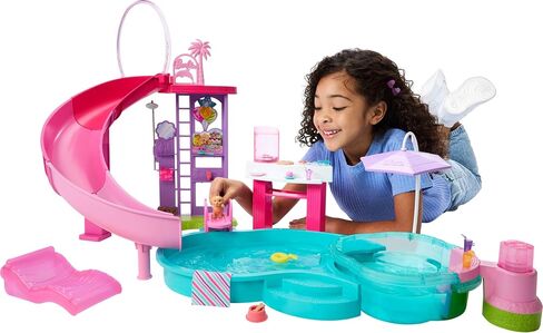 Barbie Dream Pool Playset with 6 Play Areas, Including Slide & Bubbling Hot Tub, Plus 20+ Accessories Like Pet, Floaties & More in Saudi Arabia