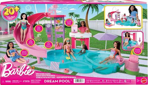 Barbie Dream Pool Playset with 6 Play Areas, Including Slide & Bubbling Hot Tub, Plus 20+ Accessories Like Pet, Floaties & More in Saudi Arabia
