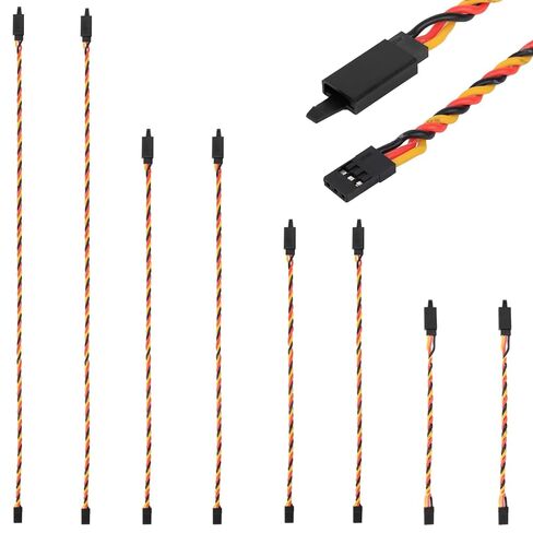 Crazepony Twisted Servo Extension Cable w/Safety Clip - 20AWG 60 Core Male to Female Servo Extension Cable Twisted Wire for RC Vehicles, Drones, E-Bikes, RC Model - 10 Pack (30CM/11.81in) in Kuwait