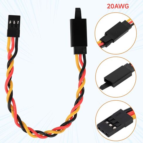 Crazepony Twisted Servo Extension Cable w/Safety Clip - 20AWG 60 Core Male to Female Servo Extension Cable Twisted Wire for RC Vehicles, Drones, E-Bikes, RC Model - 10 Pack (30CM/11.81in) in Kuwait