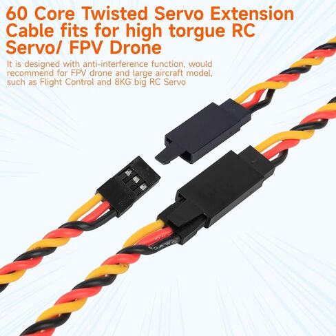Crazepony Twisted Servo Extension Cable w/Safety Clip - 20AWG 60 Core Male to Female Servo Extension Cable Twisted Wire for RC Vehicles, Drones, E-Bikes, RC Model - 10 Pack (30CM/11.81in) in Kuwait