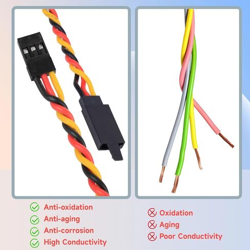 Crazepony Twisted Servo Extension Cable w/Safety Clip - 20AWG 60 Core Male to Female Servo Extension Cable Twisted Wire for RC Vehicles, Drones, E-Bikes, RC Model - 10 Pack (30CM/11.81in) in Kuwait