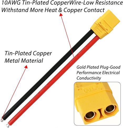 XT90 Connector Plug Cable - 5 Pairs Female and Male XT90H Extension Cables with 10AWG 150mm Silicon Wire Cables for RC Lipo Battery Connectors Drone Car Boat (XT90 Connector 10AWG 150mm) in Kuwait