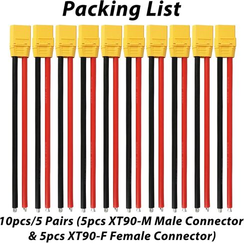 XT90 Connector Plug Cable - 5 Pairs Female and Male XT90H Extension Cables with 10AWG 150mm Silicon Wire Cables for RC Lipo Battery Connectors Drone Car Boat (XT90 Connector 10AWG 150mm) in Kuwait