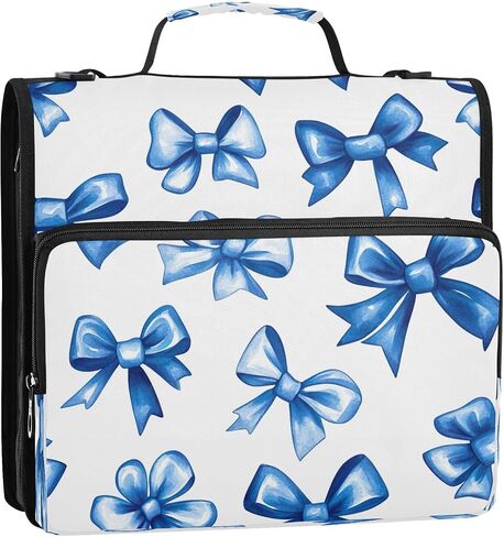 Blue Bow 3 Ring Binder,500 Sheets Capacity Zipper Binder Organizer with Shoulder Strap & Handle in Saudi Arabia