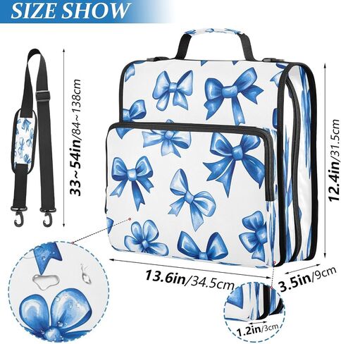 Blue Bow 3 Ring Binder,500 Sheets Capacity Zipper Binder Organizer with Shoulder Strap & Handle in Saudi Arabia