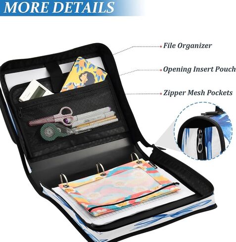 Blue Bow 3 Ring Binder,500 Sheets Capacity Zipper Binder Organizer with Shoulder Strap & Handle in Saudi Arabia