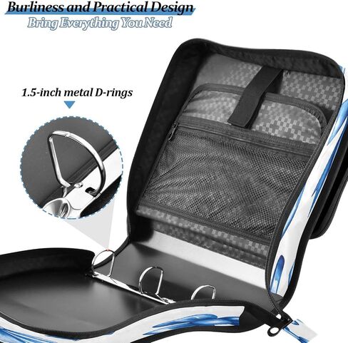 Blue Bow 3 Ring Binder,500 Sheets Capacity Zipper Binder Organizer with Shoulder Strap & Handle in Saudi Arabia