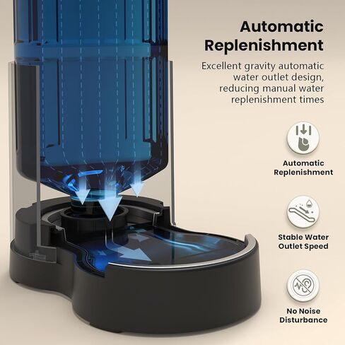 CZPET Automatic 4L/135Oz/1Gal Cat Water Dispenser with Stainless Steel Bowl, Gravity Waterer for Small Medium Dog Puppy Kitten (Black) in Kuwait