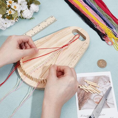 Benecreat Wooden Bracelet Maker ، لوحة تلوح في الأفق بلوح مع 42 ٪ cudgels للحياكة متعددة الأدوات ، وحرف الرسغ ، وصنع سوار ، 9x5.9x0.6inch in Kuwait