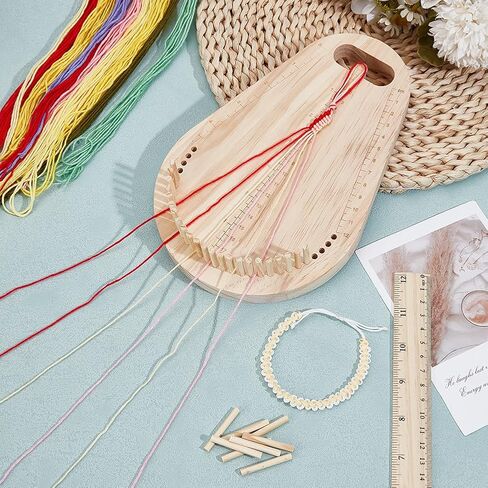 Benecreat Wooden Bracelet Maker ، لوحة تلوح في الأفق بلوح مع 42 ٪ cudgels للحياكة متعددة الأدوات ، وحرف الرسغ ، وصنع سوار ، 9x5.9x0.6inch in Kuwait