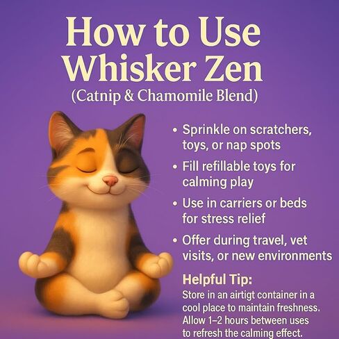 Whisker Zen Natural Catnip ومزيج البابونج للقطط ، مزيج العشبية المهدئ (كيس 4 أوقية) in Kuwait