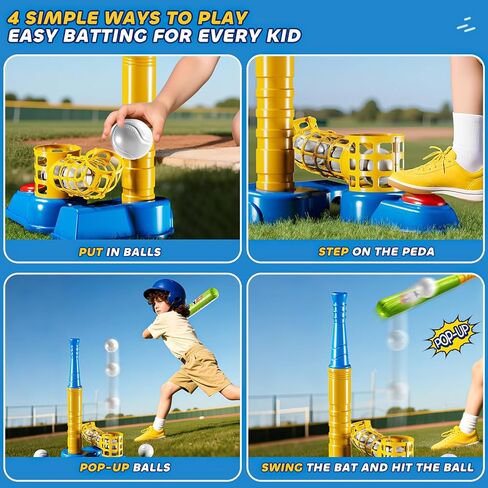 T Ball Sets for Kids 3-5, Baseball T-Ball Set with 10 Balls, Outdoor Sport Toy Games for 3-12 Year Old Boys Girls Toddlers, Training Batting Tee for Backyard and Lawn Play in Kuwait
