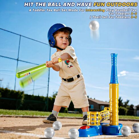 T Ball Sets for Kids 3-5, Baseball T-Ball Set with 10 Balls, Outdoor Sport Toy Games for 3-12 Year Old Boys Girls Toddlers, Training Batting Tee for Backyard and Lawn Play in Kuwait