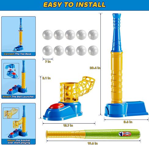 T Ball Sets for Kids 3-5, Baseball T-Ball Set with 10 Balls, Outdoor Sport Toy Games for 3-12 Year Old Boys Girls Toddlers, Training Batting Tee for Backyard and Lawn Play in Kuwait
