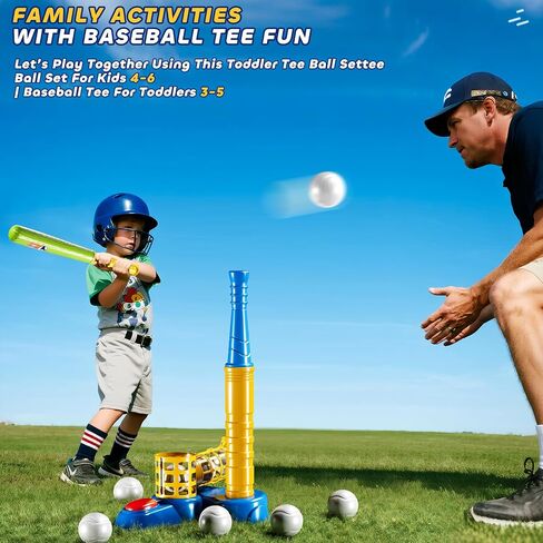 T Ball Sets for Kids 3-5, Baseball T-Ball Set with 10 Balls, Outdoor Sport Toy Games for 3-12 Year Old Boys Girls Toddlers, Training Batting Tee for Backyard and Lawn Play in Kuwait